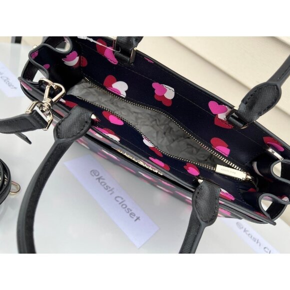 Kate Spade Satchel Staci Medium Satchel Heart Print Black Multi - Picture 10 of 12